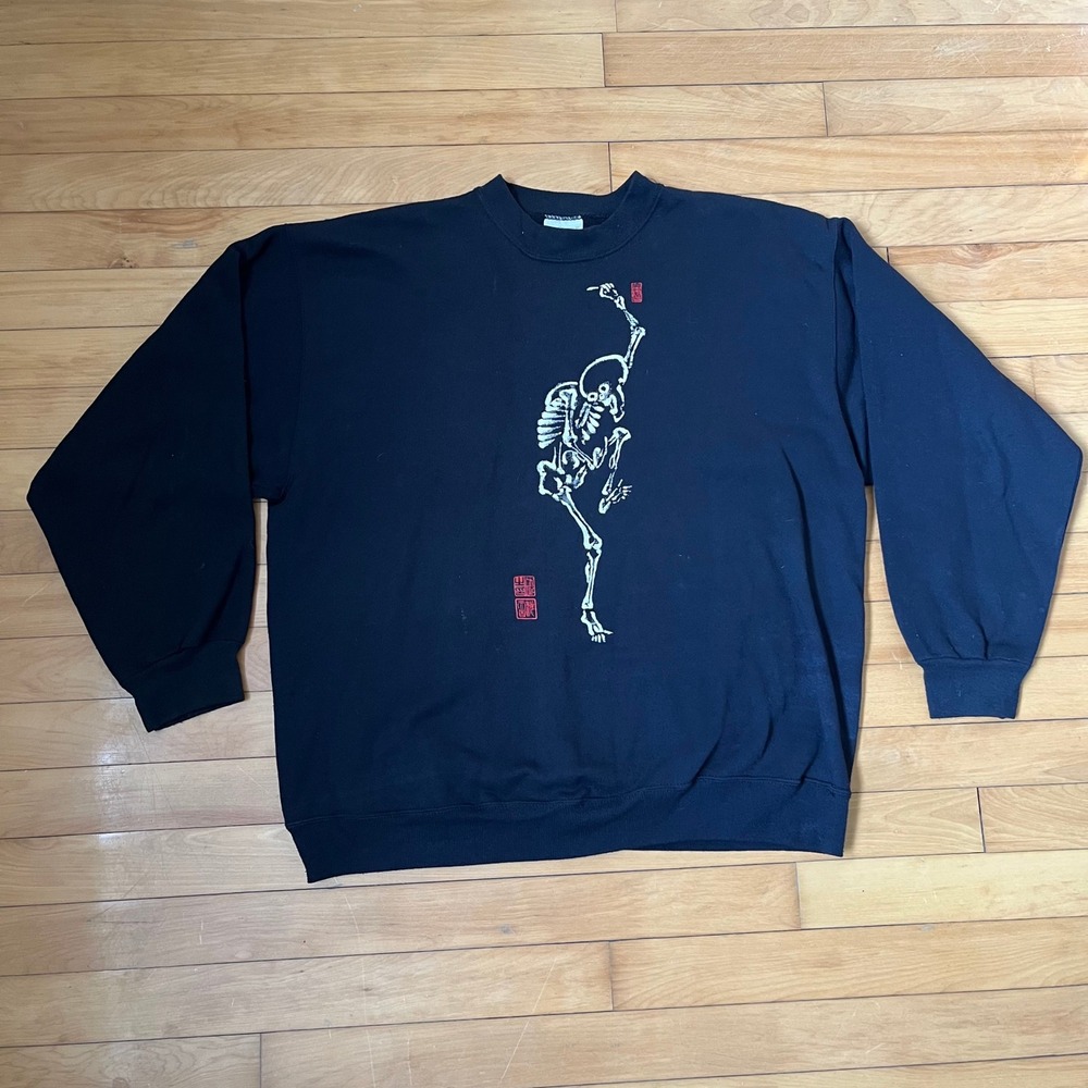 Vintage Tultex Superweight Skeleton Graphic Sweatshirt Black Crewneck Mens XL